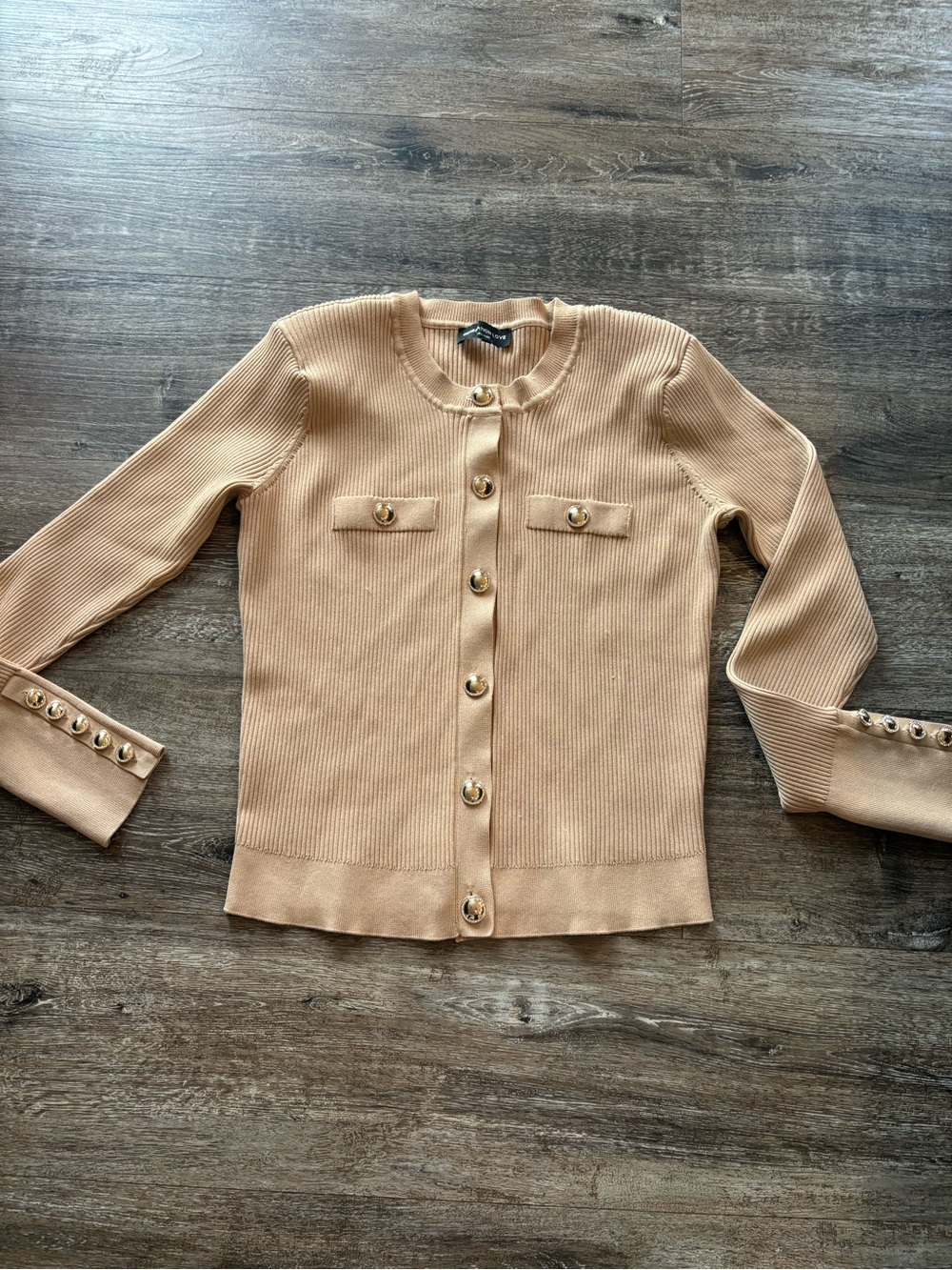 Generation Love Beige Ribbed knit Button-Front  Pennie Cardigan